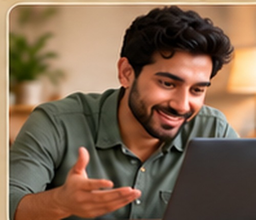 Adult learner practicing English